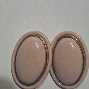 Elegant Pink Oval Clip-On Earrings with Gold Trim